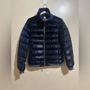 Herno sparkly blue bomber jacket in U.S. size 6.
